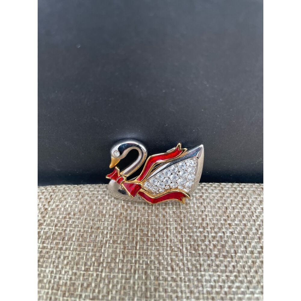 Vintage Brooch Swarovski Logo Swan Rhodium plated Swarovski Pave Crystals